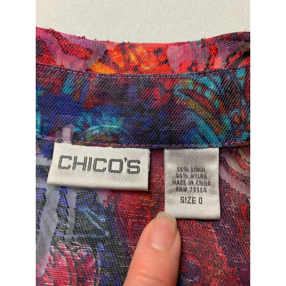 Chicos Womens Shirt 0 Small Fairy Linen Blend Art to Wear Sheer Boho Whimsical - Picture 4 of 8